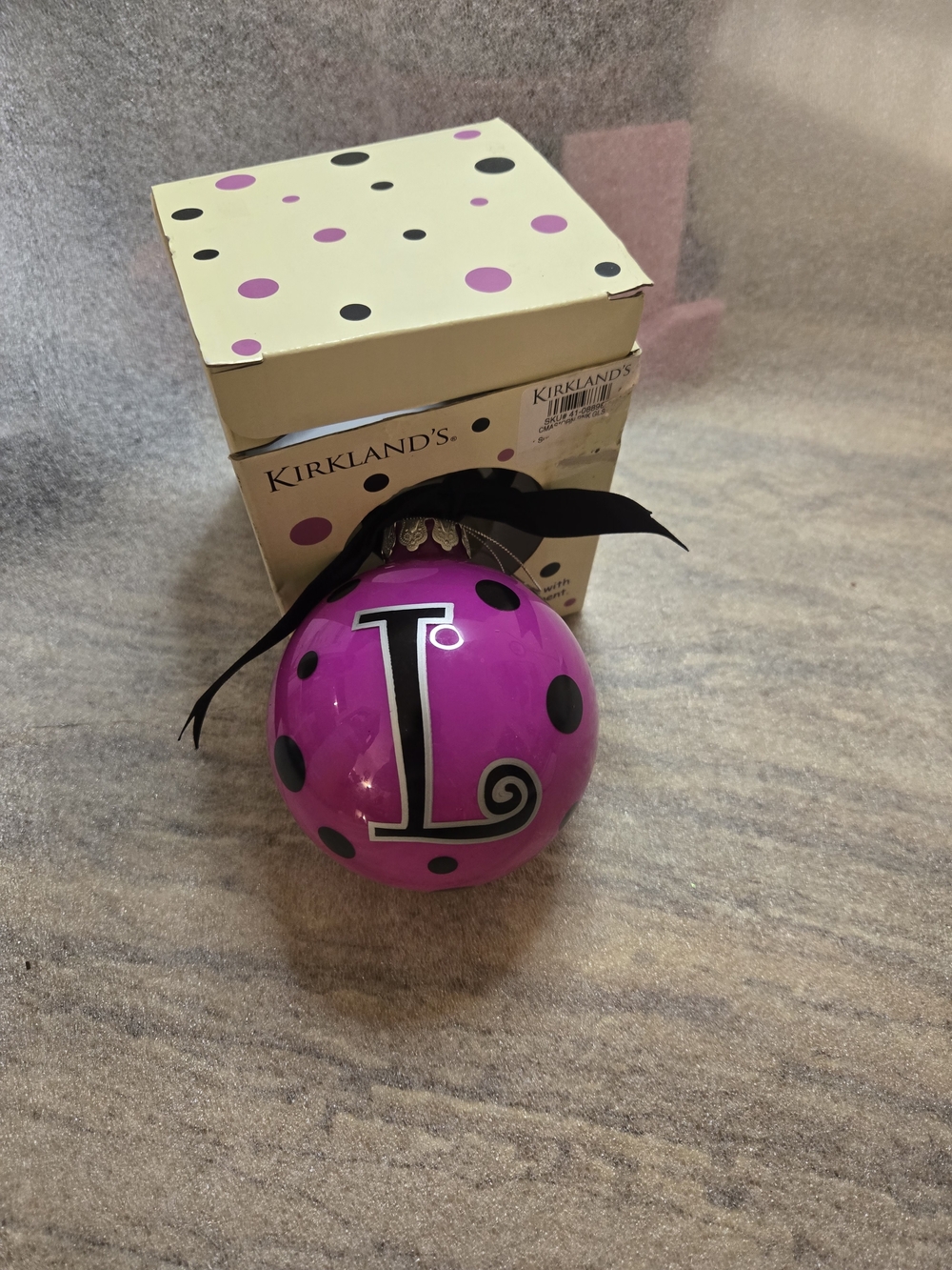 Kirkland's Pink and Black Polka Dot Monogram 'L' Holiday Ornament